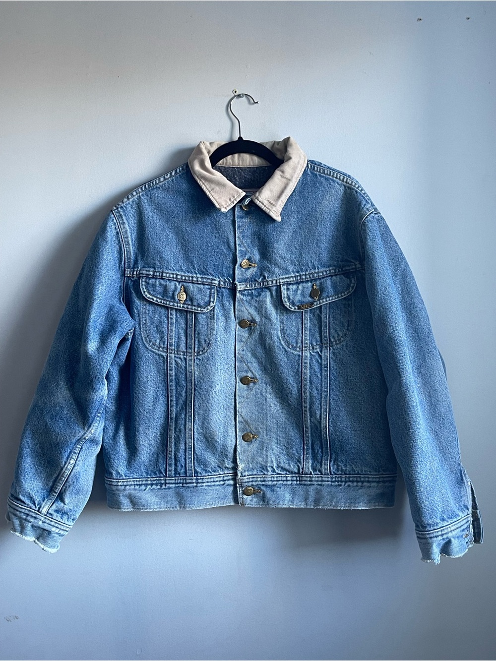 Vintage 90s Lee Storm Rider Blanket Lined Denim Jacket Size44 Regular Distressed